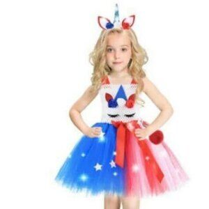 Patriotic Unicorn Costume – Red, White & Blue Tutu Dress for Girls
